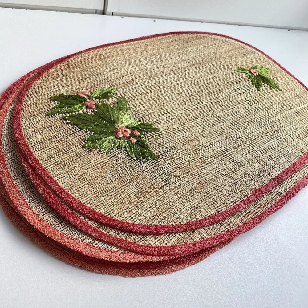 Set‎ Of 8 Vintage Christmas Placemats Floral Boho Straw Placemats 100% Abaca
